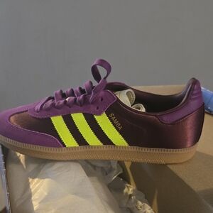 Adidas Samba Purple with Neon Yellow Stripes